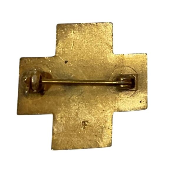 Vintage WWll Gold Filled American Red Cross Guilloche Enamel Nurse Pin Brooch 1" - Picture 2 of 4
